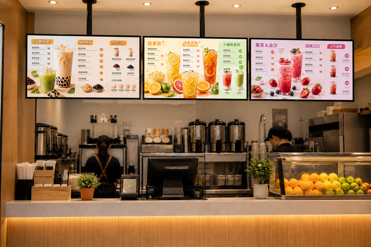连锁餐饮门店电子菜单屏应用场景示意图